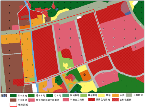 胡潭高团队绘制的临安亚运场馆内涝防治保障区域土地利用情况